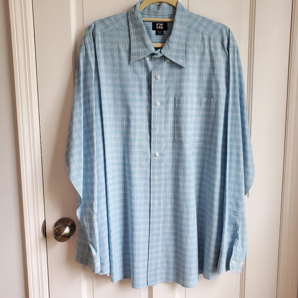 Cutter & Buck Men's 100% Cotton & Silk Checked Lightweight Button Down Shirt
